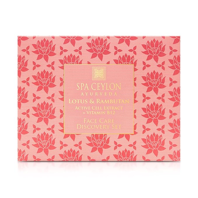 Spa Ceylon Lotus & Rambutan Face Care Discovery Set, Travel Size Face Serum, Cleanser, Masque, Day & Night Cream, & Protector, For Sensitive Skin, Organic