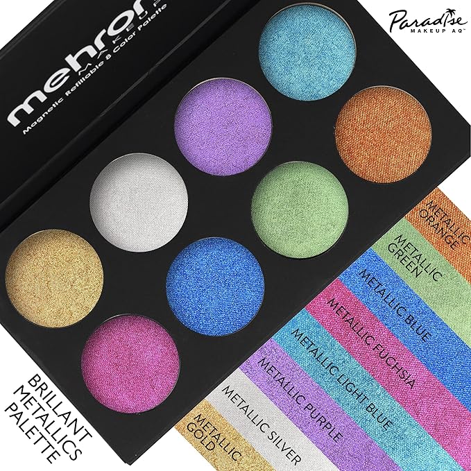 Mehron Makeup Paradise Makeup FX 8 Color Metallic Palette | Magnetic Refillable Face & Body Paint Palette | Professional Water Activated Paint for Costumes, SFX, Halloween, & Cosplay
