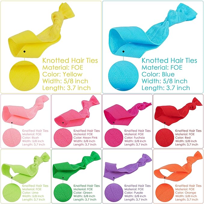 MEEDEE Rainbow Elastic Hair Ties, 100 Pack No-Crease Soft Ribbon Hair Accessories for Women, Knotted Ouchless Ponytail Holders, Yoga & Workout Styling, Versatile as Elastic Bracelets