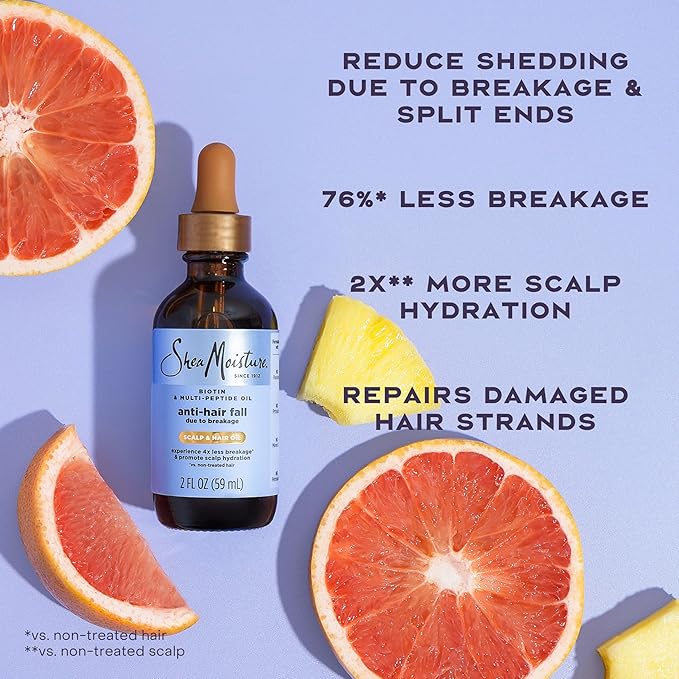 Shea Moisture Scalp & Hair Oil Anti-Hair Fall for Healthy Looking Hair and Moisturized Scalp, with Biotin & Multi-Peptide ScalpBoost Technology, 2 oz