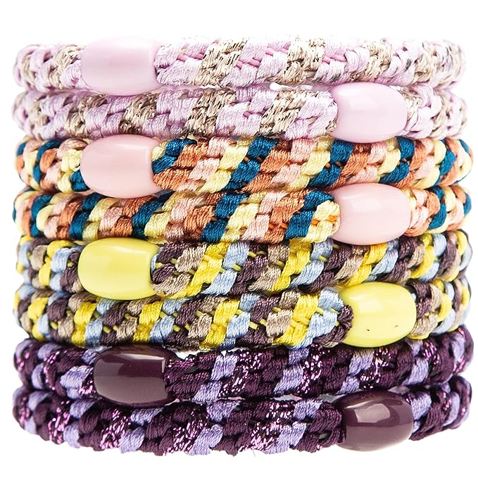 J.CARP 8Pcs Mixed color Hair Ties for Women Girls, Elastics Hair Bands Ponytail Holders, No Damage No Crease Hair Elastics, Perfect for Girls and Women with Thick or Curly Hair, Style 18