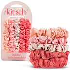 Kitsch Satin Scrunchies for Women - No Crease Hair Ties for Girls | Scrunchies For All Hair Types and Textures, Perfect for Day or Night | Ideal Gifts for Women - Assorted Cherry Blossom, 5pcs
