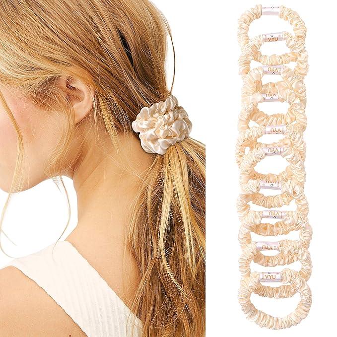 Scrunchies Silk Satin Hair Ties - Small Mini Thin Elestics Ponytail Holder Hair Bands Skinny Scrunchy For Thick Curl Hair No Crease Hair Ties Soft Accessories No Hurt Your Hair for Women and Girls