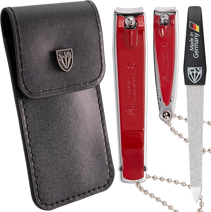 3 Swords Germany – Brand Quality fingernail & toenail Clipper, Manicure, Pedicure Nail Care by with Metal Nail File and case, red Edition