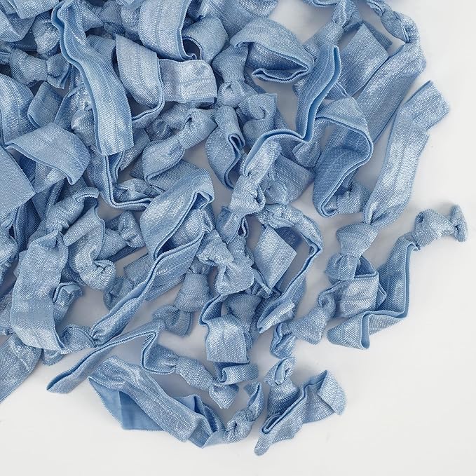 MEEDEE 100 Pack Dusty Blue Hair Ties For Women No Crease Soft Elastic Ribbon No Damage Blue Hair Ties Knotted Ouchless Hair Ribbon Yoga Hair Ribbons Elastic Bracelets