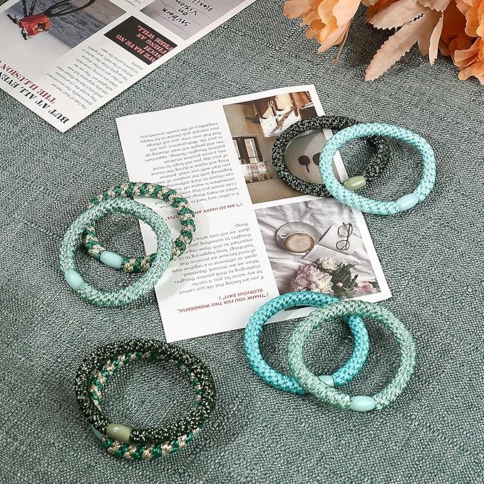 30 Pcs Hair Ties No Damage for Women Girls, High Elastic Braided Hair Ties for Thick Hair, Soft Ponytail Holders, No Crease Hair Bands for Curly Thin Hair Scrunchies (Blue & Green Colors)