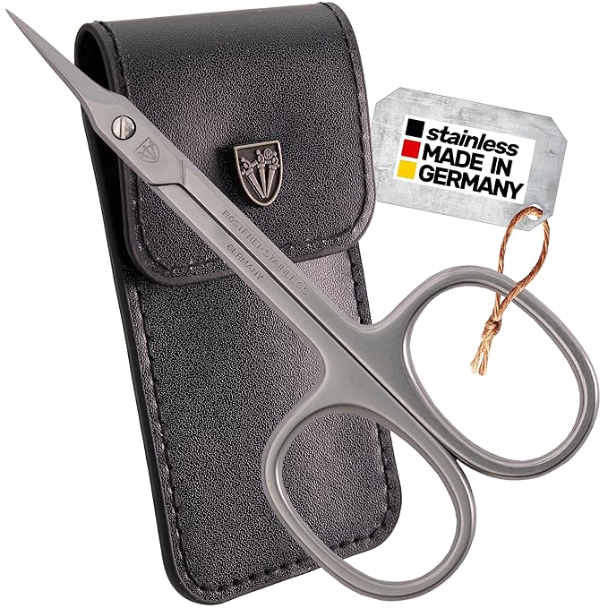 3 Swords Germany - brand quality STAINLESS STEEL INOX CURVED CUTICLE TOWERPOINT SCISSORS (1 PIECE) with case for manicure pedicure - nail care by 3 Swords - Made in Germany