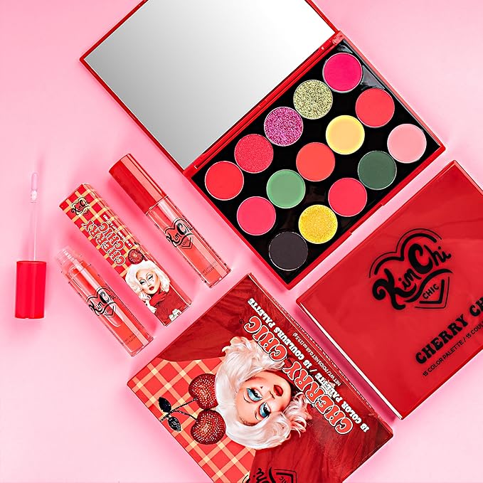 KimChi Chic Cherry Chic Eyeshadow Palette - 12 Ultra Pigmented Shades, Shimmer, Matte & Glitter Finishes, Talc Free & Infused with Vitamin E, Cruelty Free, Sex Kitten, 0.68oz