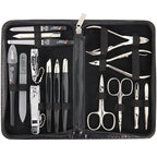 3 Swords Germany - brand quality 16 piece manicure pedicure grooming kit set for professional finger & toe nail care scissors clipper black synthetic leather case, Made in Germany