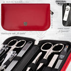 3 Swords Germany - brand quality 8 piece manicure pedicure grooming kit set synthetic leather case red - Made in Germany