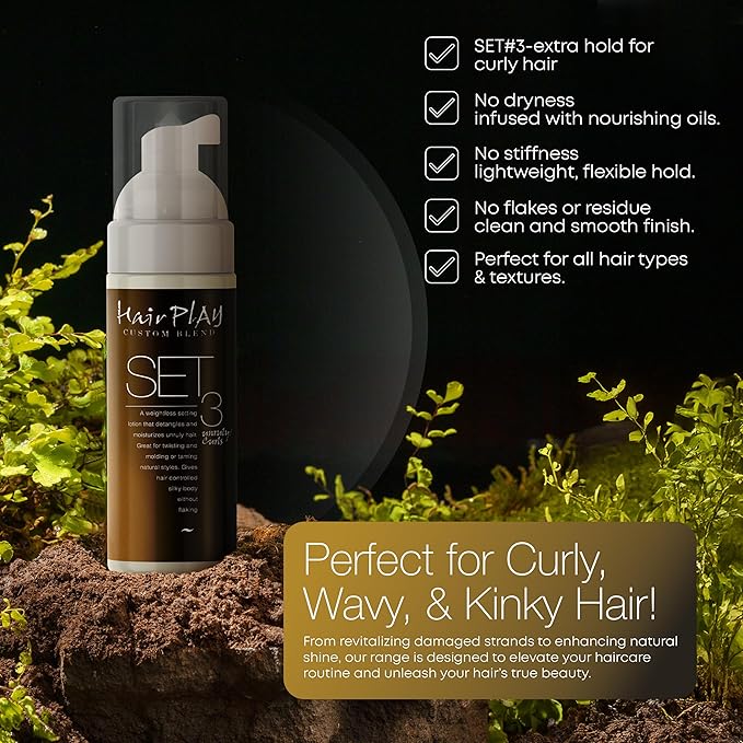 HairPlay Set #3 Hair Foam Mousse - Extra Hold Styling Foam for Frizz Control - Hair Mousse for Curls - Curl Defining Volumizing Mousse for Wavy Hair - 2 Fl Oz