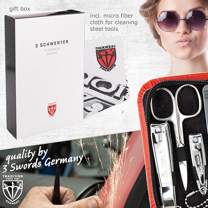 3 Swords Germany – brand quality 8 piece manicure pedicure grooming kit set