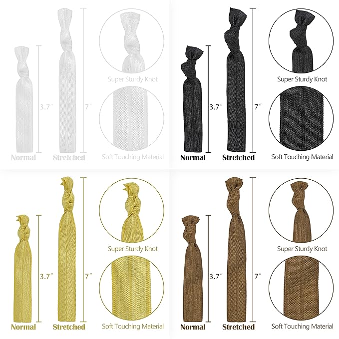 MEEDEE Soft Knotted Netural Color Hair Ties - 100 Pack No-Crease Elastic Ribbons, Ouchless Ponytails for Women, Yoga, and More