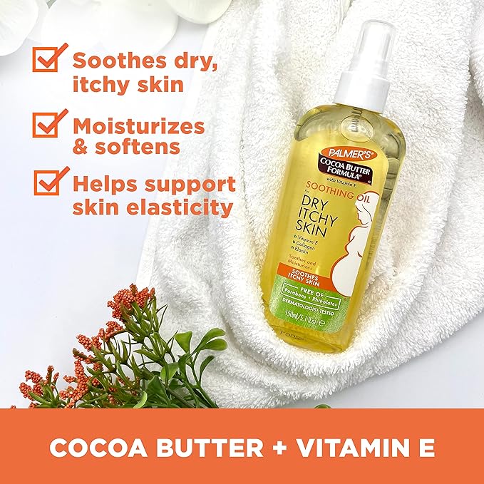 Palmer's Cocoa Butter Formula Soothing Oil with Vitamin E, Dry, Itchy Skin Relief, Anti-Itch Body Oil, 5.1 Ounces
