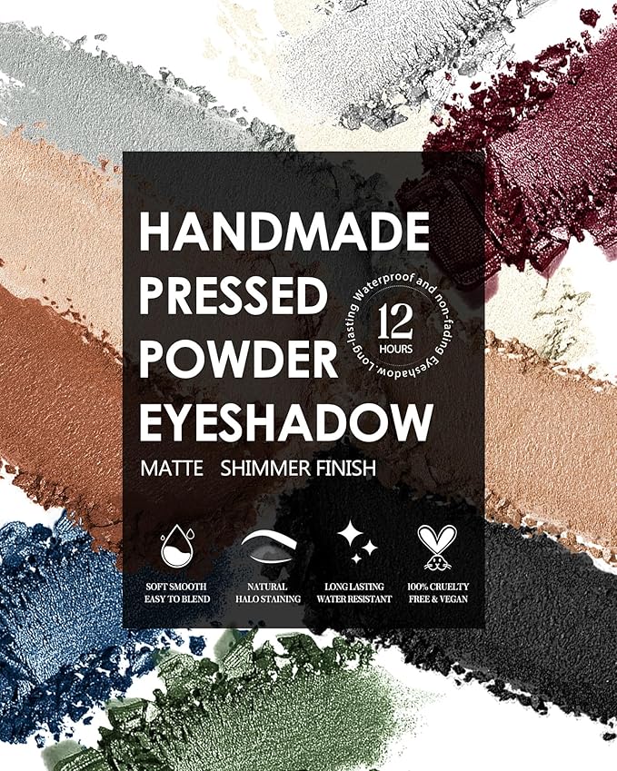 Burgundy Red Eyeshadow Shimmer Handmade Gothic Eye Sahdow Makeup Palette for Halloween Pigmented & Long Lasting Dark Red Matte Eyeshadow- WineRed