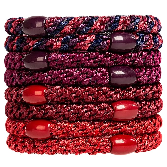 AXEN 8PCS Elastic Hair Tie for Women Girls, Cotton Bands Soft Woven Ponytail Holders for Thick Hair and Curly Hair, Red Series