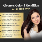 Herbishh Hair Color Shampoo for Gray Magic Dye Colors in Minutes Long Lasting 500ml 3-In-1 Color Ammonia-Free (Dark Coffee)