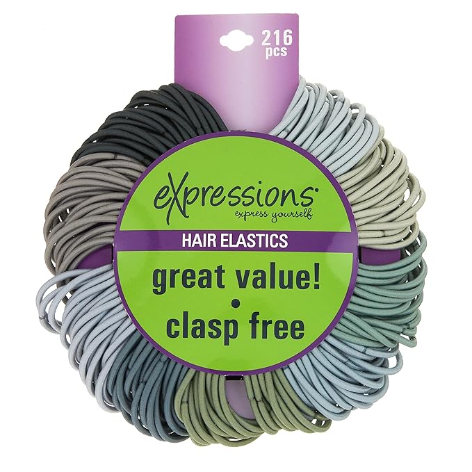 Expressions 216-Piece Hair Ties, 4mm Gray Shades Elastic Bands, Durable, Clasp-Free, Comfort-Fit for All Hair Types, Women and Men