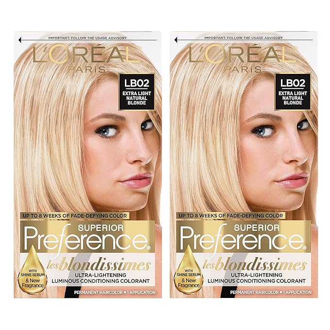 L'Oreal Paris Superior Preference Fade-Defying + Shine Permanent Hair Color, Extra Light Natural Blonde, Pack of 2, Hair Dye