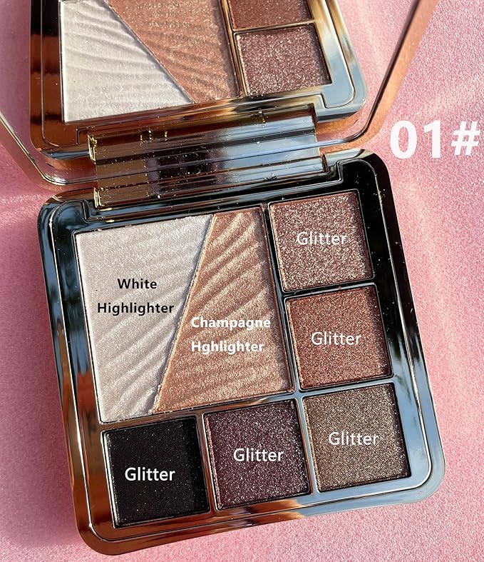 All-in-One Eyeshadow Palette, 7 Colors Eye Shadow Palette, Glitter, Matte, Shimmer Eyeshadows, Blush, Highlighter Contour Makeup Palettes, Highly Pigmented Waterproof Long Lasting. (Color 1)