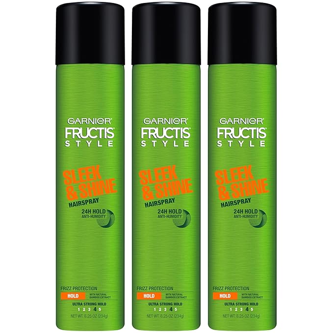 Garnier Fructis Style Sleek and Shine Anti-Humidity Hairspray, Ultra Strong Hold, Frizz Protection 8.25 Oz, 3 Count (Packaging May Vary)