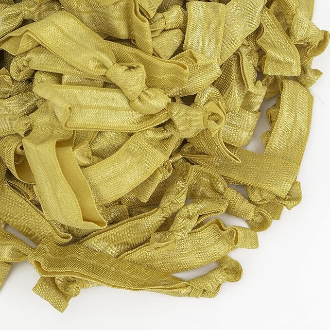 MEEDEE Gold Elastic Hair Ties Pack - 100 No Crease Soft Ribbon Knotted Pony Tails for Women, No Damage, Ouchless for Yoga and Bracelets