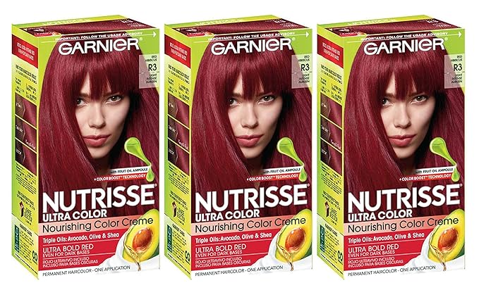 Garnier Nutrisse Haircolor, R3 Light Intense Auburn Nourishing Color Creme Permanent (Pack of 3)