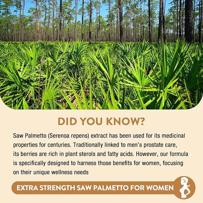 Saw Palmetto for Women Hair Loss - DHT Blocker with 5-in-1 Blend for Hair Growth, Skin & Nails, Urinary Wellness - Extra Strength Saw Palmetto Supplement - 90 Capsules