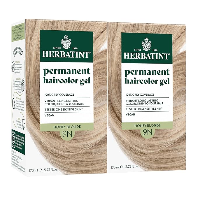 Herbatint Permanent Hair Dye - 9N Honey Blonde - For Up To 100% Gray Coverage of Resistant Gray Hair - Ammonia-Free, Alcohol-Free & Vegan - Salon Influenced Hair Color 5.75 fl oz (2 Pack)