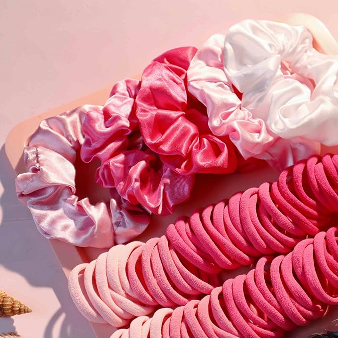 YANRONG Hair Accessories for Woman Set, 755PCS Seamless Ponytail Holders Variety Hair Scrunchies Hair Bands Scrunchy Hair Ties For Thick and Curly (Rose)