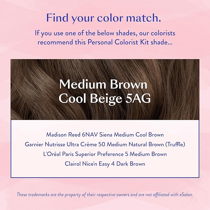 eSalon Permanent Hair Color & Hair Dye Complete Kit - Medium Brown Cool Beige - Personal Colorist Kit for Up To 100% Gray Coverage for All Hair Types - Professional-Grade Ammonia-Free Hair Dye