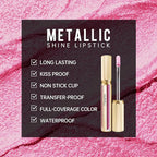 Pink Lipsticks for Women Metallic Lipstick Long Lasting Non Stick Cup Lip Gloss, Shimmer Lightweight Hydrating Full Coverage Lip Color, DP108 Mermaid