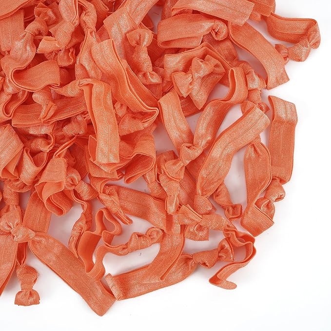 MEEDEE 100 Pack Orange Hair Ties For Women No Crease Soft Elastic Ribbon No Damage Orange Hair Ties Knotted Ouchless Hair Ribbon Yoga Hair Ribbons Elastic Bracelets