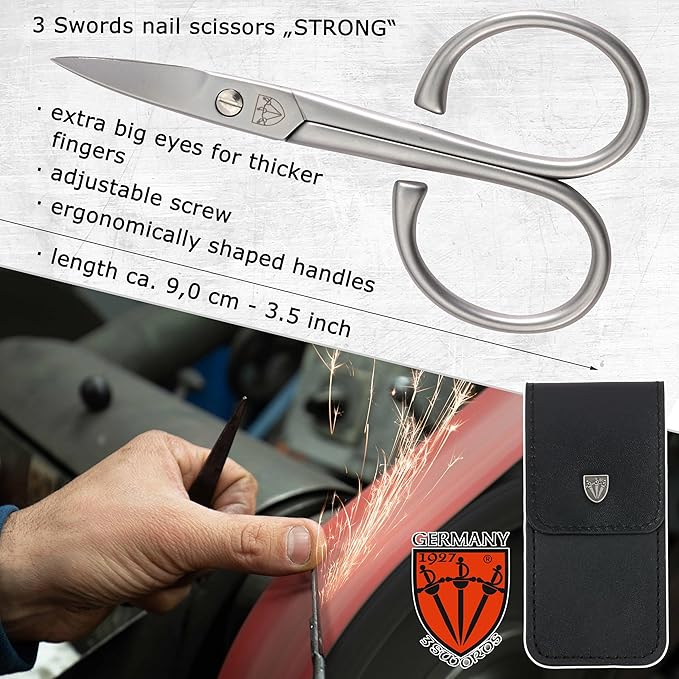 3 Swords Germany Solingen - brand quality STAINLESS STEEL INOX CURVED NAIL SCISSORS - STRONG SCISSORS FOR STRONG PEOPLE with case by 3 Swords Germany