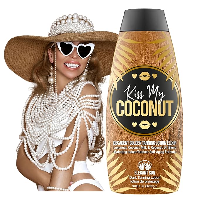 Kiss My Coconut - Tanning Bed Lotion, Skin Softening Golden Tan Intensifier with Coconut Milk & Cocoa Butter, No Bronzer, Unisex Hydrating Indoor/Outdoor Accelerator by Elegant Sun
