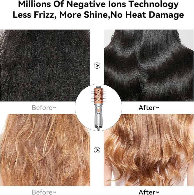 Double Voltage Mini Hair Dryer Brush,Traval Hair Brush 100-240V,3 Heat & 2 Speed Settings Oval Barrel Thermal Brush,Blow Dryer Brush for Dry,Straightening,Voluming