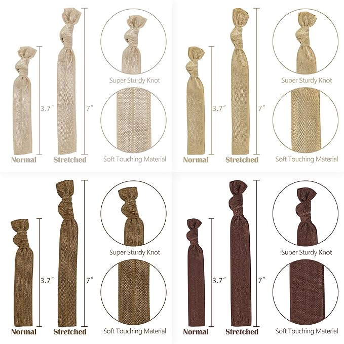 MEEDEE 100 Pack Neutral Tone Hair Ties For Women No Crease Soft Elastic Ribbon No Damage Neutral Tone Hair Ties Knotted Ouchless Hair Ribbon Yoga Hair Ribbons Elastic Bracelets