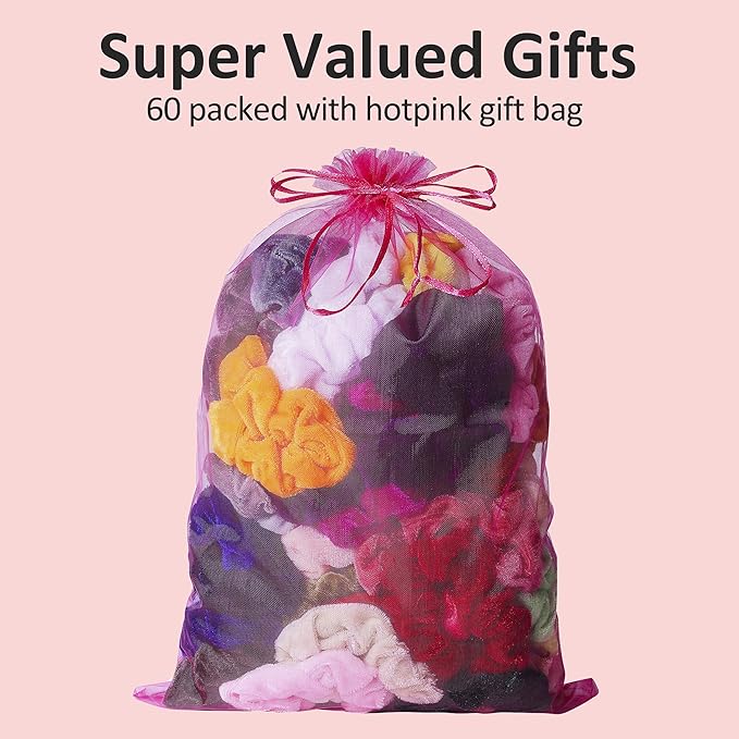 Velvet Hair Scrunchies - 60 Pack for Women, Girls, and Kids - Bulk Scrunchies Hair Ties No Damage Scrunchy Hair Bands Ponytail Holders for Thick, Curly, Thin, Fine Hair