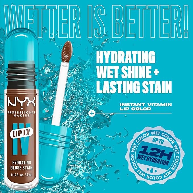 NYX Professional Makeup Lip IV Hydrating Glossy Lip Stain with 12HR Hydration - Splash N Spice (Brown)
