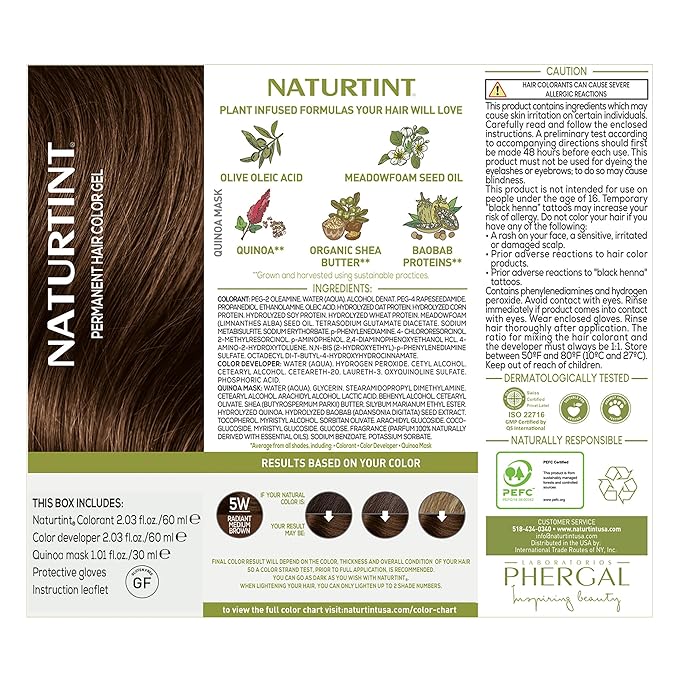 Naturtint 5W Radiant Medium Brown Permanent Hair Color (Pack of 1), Ammonia Free, Vegan, Cruelty Free, up to 100% Gray Coverage, Long Lasting Results (Packaging may vary)