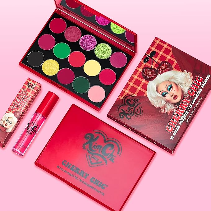 KimChi Chic Cherry Chic Eyeshadow Palette - 12 Ultra Pigmented Shades, Shimmer, Matte & Glitter Finishes, Talc Free & Infused with Vitamin E, Cruelty Free, Sex Kitten, 0.68oz