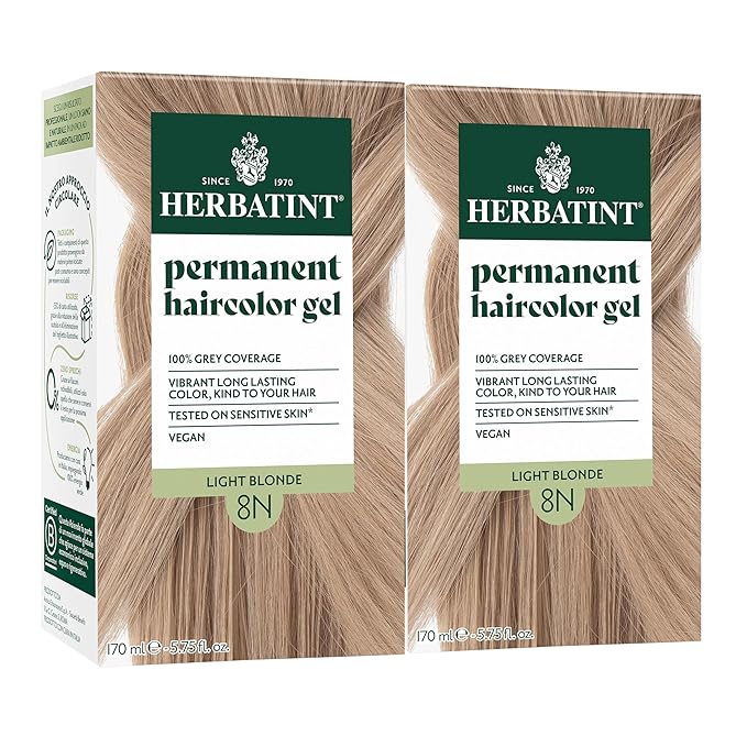 Herbatint Permanent Hair Dye - 8N Light Blonde - For Up To 100% Gray Coverage of Resistant Gray Hair - Ammonia-Free, Alcohol-Free & Vegan - Salon Influenced Hair Color 5.75 fl oz (2 Pack)