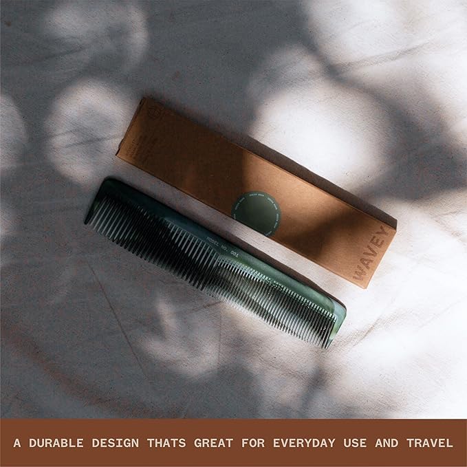 WAVEY Quality Hair Comb for Men and Women, Recycled Ocean Plastic, 7 Inches length perfect for home and travel, Wide and Fine Tooth for thick, thin, wavy, straight and curly hair styling - GREEN