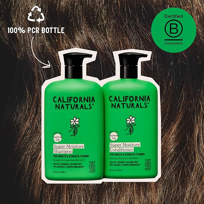 California Naturals Moisture Shampoo and Conditioner for Dry, Damaged Hair, Hair Care Bundle for Women and Men, Natural, Vegan, Cruelty, Silicone, Paraben, and Sulfate Free, Color Safe, 20 fl oz