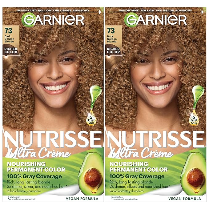 Garnier Hair Color Nutrisse Nourishing Creme, 73 Dark Golden Blonde (Honey Dip) Permanent Hair Dye, 2 Count (Packaging May Vary)