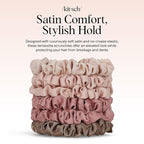 Kitsch Satin Scrunchies for Women - No Crease Hair Ties for Girls | Scrunchies For All Hair Types and Textures, Perfect for Day or Night | Ideal Gifts for Women - 6 Pcs, Terracotta