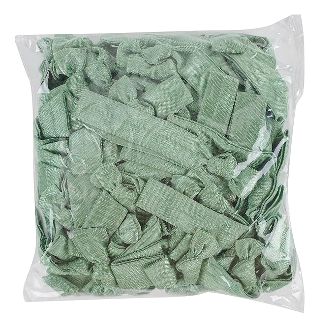 MEEDEE 100 Pack Sage Green Hair Ties For Women No Crease Soft Elastic Ribbon No Damage Sage Green Hair Ties Knotted Ouchless Hair Ribbon Yoga Hair Ribbons Elastic Bracelets