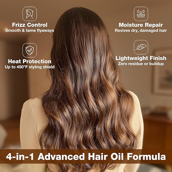 GK HAIR Oil - Argan Oil Heat Protectant Serum - Lightweight Hair Serum - Perfect For Keratin, Frizzy, Curly, Dry & Damaged Adds Shine and Smooths - Paraben, Phthalate and Sulfate Free 1.69 Oz