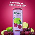 Bloom Nutrition Sparkling Energy Drink for Focus, Natural Caffeine, Zero Sugar, 180mg Caffeine, Antioxidant-Rich with Green Coffee Bean, Green Tea Extract, & Prebiotics, Cherry Lime 12oz 24 Pack