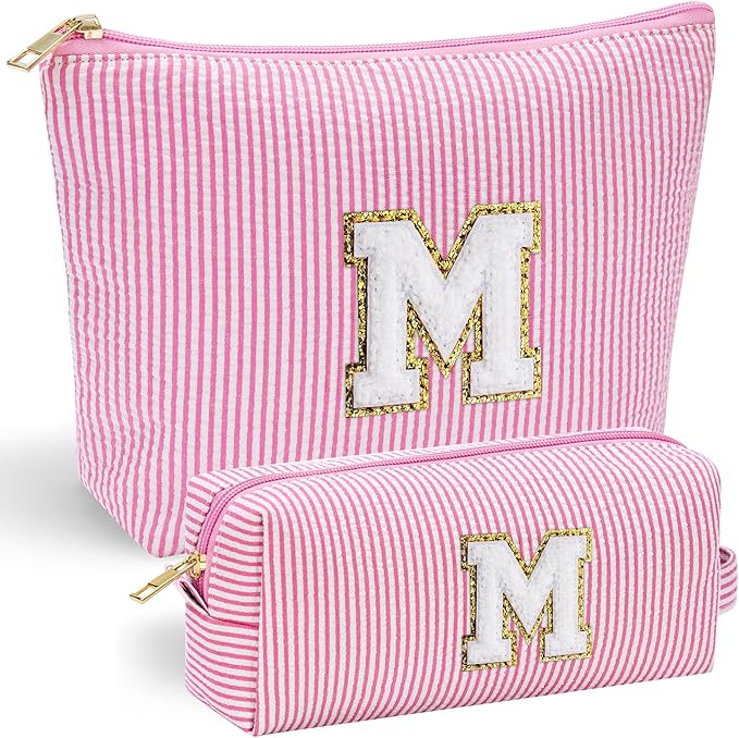 YOOLIFE Christmas Gifts for Grandkids Stocking Stuffers For Teen Girls Teacher Gifts Initial Clear Makeup Bag Birthday Gift Travel Toiletry Cosmetic Bags Birthday Gift Travel Essentials Pink M